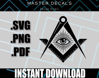 Masonic Square and Compasses with radiant all-seeing eye (Digital Download)