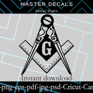 Digital files: Freemason Square and Compasses Masonic design * Cricut,SVG, PNG, PSD,eps,jpg, Silhouette Cameo* Instant Download