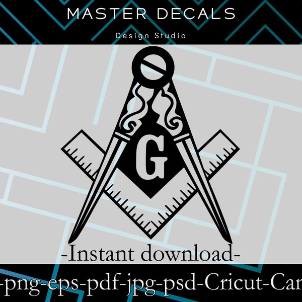 Digital files: Freemason Square and Compasses Masonic design * Cricut,SVG, PNG, PSD,eps,jpg, Silhouette Cameo* Instant Download