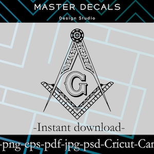 Digitale bestanden: Vrijmetselaar Fancy Square en Kompassen Vrijmetselaarsontwerp (ver.2)-SVG, Cricut, PSD, jpg, eps, Silhouette Cameo *Instant Download*