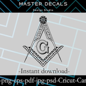 Digital files: Freemason Fancy Square and Compasses Masonic design (ver.2)-SVG,Cricut,PSD, jpg,eps, Silhouette Cameo *Instant Download*