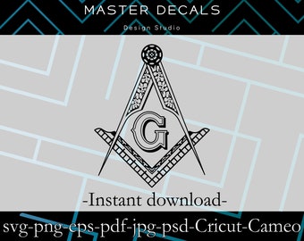 Digital files: Freemason Fancy Square and Compasses Masonic design (ver.2)-SVG,Cricut,PSD, jpg,eps, Silhouette Cameo *Instant Download*