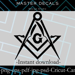 Digital files: Freemason Square and Compasses Masonic design * SVG,DFX,PSD,eps,jpg, Silhouette Cameo, Cricut * Instant Download