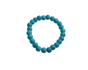 Handmade Stretch 8mm Bead Turquoise Glass Bead Bracelet