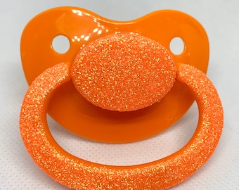 Orange glitter adult pacifier, adult paci, abdl paci, abdl, adult baby, ddlg, age play, age regression, cgl, mdlb, little, littlespace,