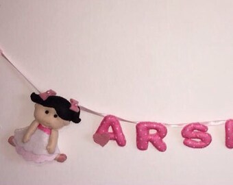 Little Girl Name Garland, girl nursery decoration, nursery wall hanging, nursery decor, girls room decor, personalised banner, felt banner
