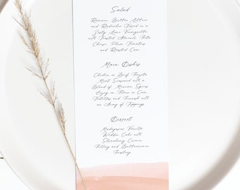 DANI | Watercolor Wedding Menu Template; Script Wedding Menu; Blush Wedding Menu; Menu Template; Editable Template; Printable