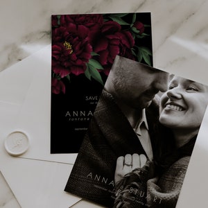 ANNA | Burgundy Peony Save the Date; Moody Peony Save the Date; Fall Save the Date; Editable Template; Printable