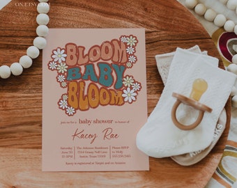 BLOOM | Groovy Retro Baby Shower Invitation; Flower Child Baby Shower; Woodstock Inspired Baby; Editable Template; Printable