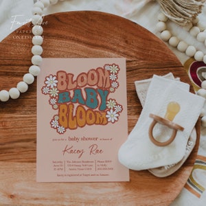 BLOOM | Groovy Retro Baby Shower Invitation; Flower Child Baby Shower; Woodstock Inspired Baby; Editable Template; Printable