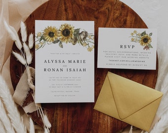 SUNFLOWER | Rustic Sunflower Wedding Invitation Set; Modern Sunflower Wedding Invitation; Editable Template; Printable