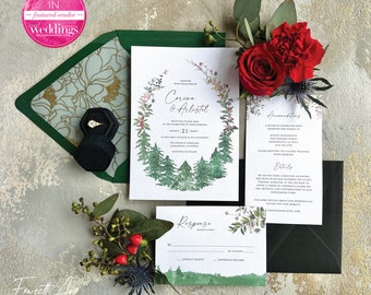 Forest Wedding Invitation; Floral Mountain Wedding Invitation; Outdoor Mountain Wedding Invitation; Editable Template; Printable; Download