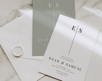 EGAN | Modern Wedding Invitation; Minimal Wedding Invitation; Monogram Wedding Invitation; Editable Template; Printable