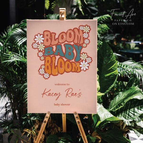 BLOOM | Groovy Retro Baby Shower Welcome Sign; Flower Child Baby Shower; Woodstock Inspired Baby; Editable Template; Printable