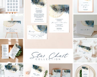 STAR CHART | Celestial Wedding Invitation Template Bundle; Celestial Wedding; Wedding Bundle; Editable Template; Printable