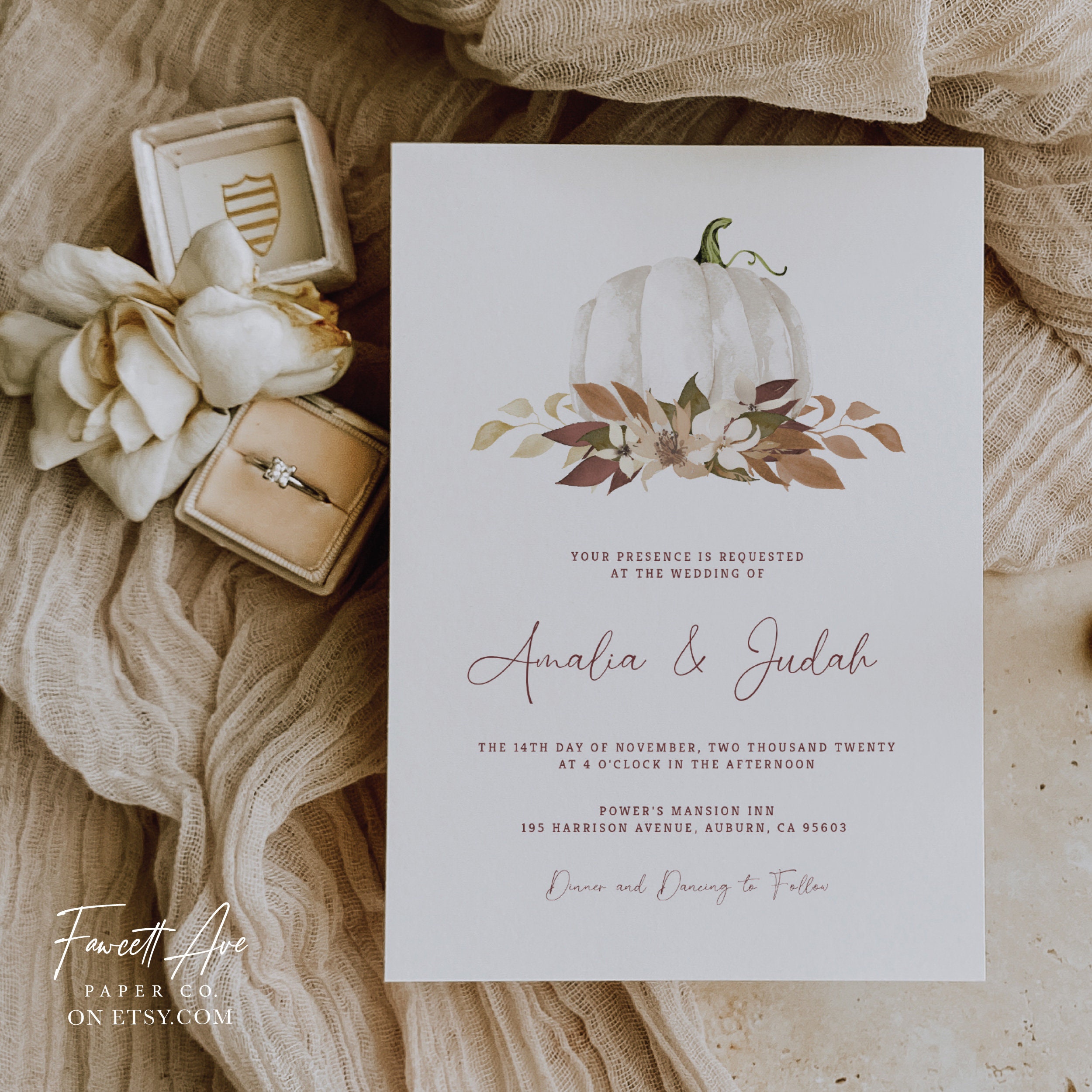 WHITE PUMPKIN Wedding Invitation Set Fall Wedding - Etsy
