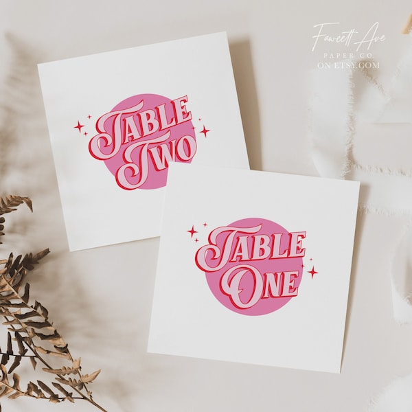 RETRO | Pink + Red 70's Inspired Table Numbers; Retro Wedding Table Numbers; Disco Table Numbers; Printable