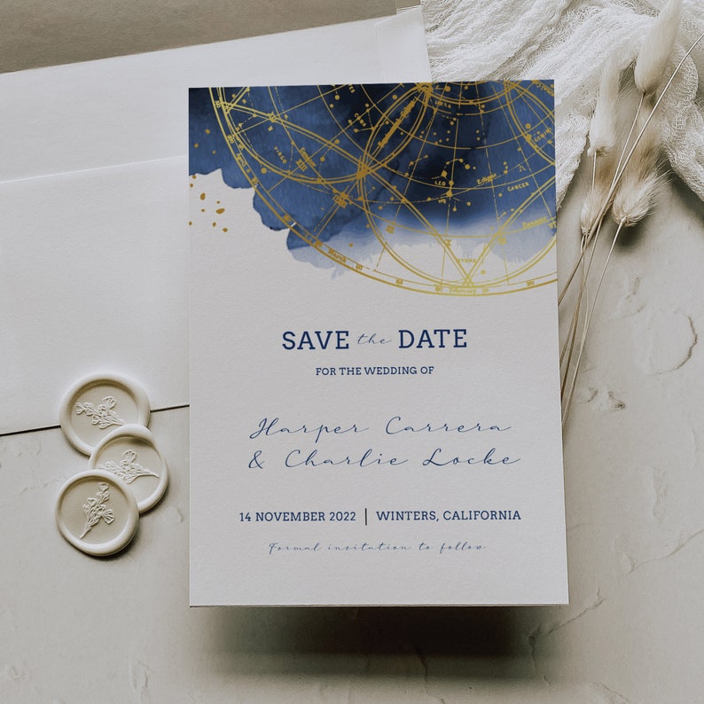 Gold Star Chart Save the Date Watercolor Sky and Stars Etsy