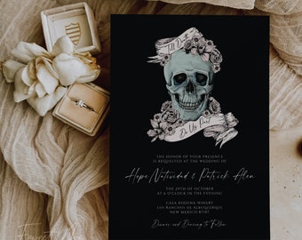Till Death Do Us Part Wedding Invitation Set; Skull Wedding Invitation; Gothic Wedding Invitation; Printable