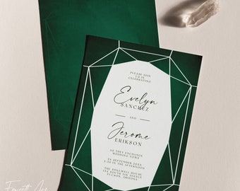 EMERALD | Wedding Invitation Set; Jewel Tone Wedding Invitation; Green Wedding Invitation Set; Editable Template; Printable