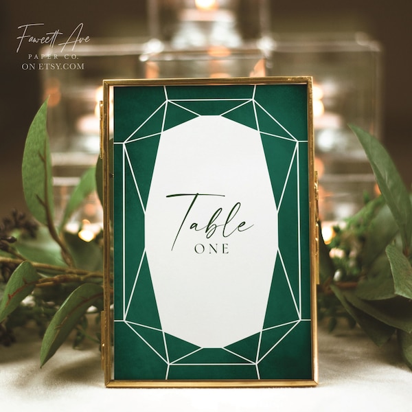 EMERALD | Wedding Table Numbers Set; Jewel Tone Table Numbers; Green Wedding Table Numbers; Editable Template; Printable