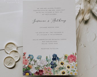 Flower Garden Wedding Invitation; Floral Calligraphy Invitation; Spring Wedding; Summer Wedding; Editable Template; Printable