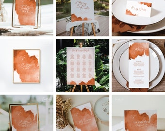 SIENNA | Terra Cotta Wedding Bundle; Desert Wedding Sign; Orange Wedding Cards; Editable Template; Printable Wedding Vows