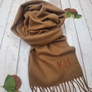 Embroidered Scarf.  Personalised with Initial/s - Red, Heather Grey, Biscuit
