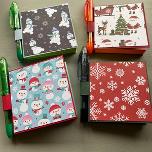 Christmas/winter themed Sticky note holder with pen, sticky note, memo pad, notepad, classroom, teacher gift, party favors