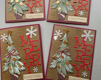 Merry Christmas Tree Greeting Cards, Single Card, Set of 4, Set of 6