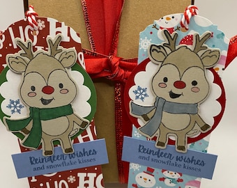 Christmas Gift Tags handmade, Reindeer Gift tags, Rudolph, Tags, Handmade, Holiday, Christmas, winter, Gift Tags, Christmas Tags