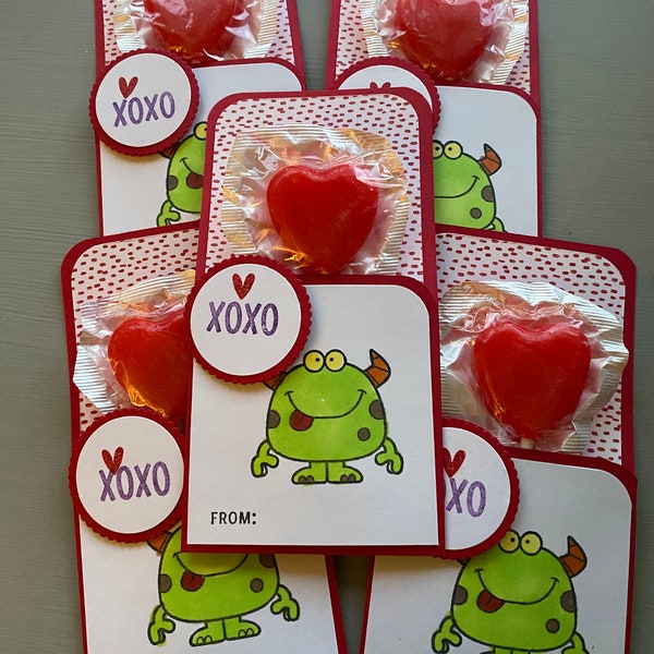 Valentine’s Day or birthday lollipop treat, treat holder, party favors, school treats, classroom, gifts, kids, cards, monster, teacher