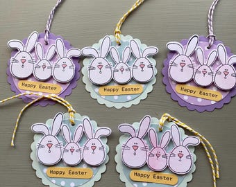 Easter Tags, Bunny, Handmade, Set of 5