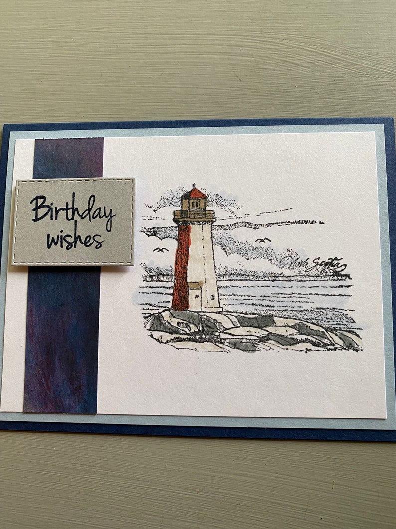 Cursive Lighthouse Handmade Lighthouse Greeting Cards, Single Card, Set of 4 Cards, or ...