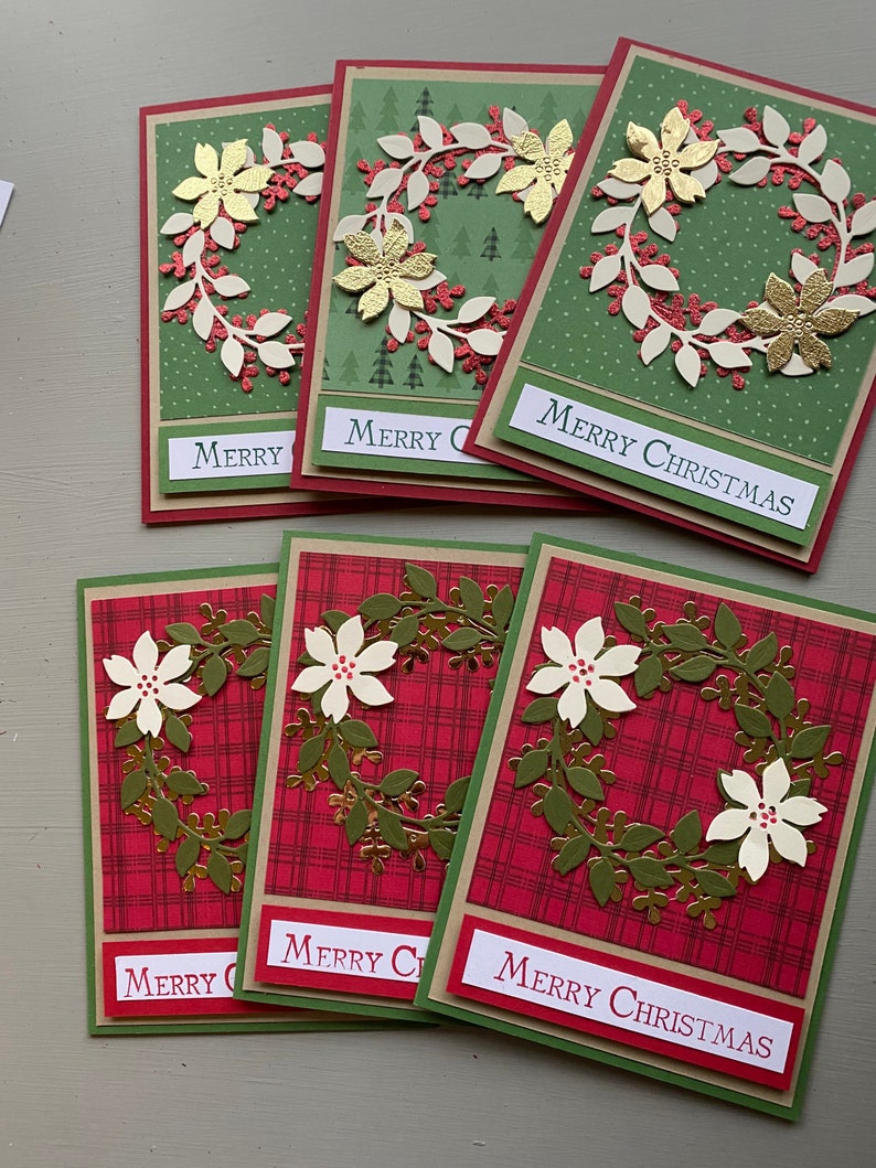 Wreath Christmas Cards With Envelopes, Set of 6, Merry Christmas Etsy