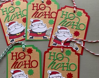 Handmade Santa Ho Ho Ho Christmas Gift Tags, Holiday Set of 5
