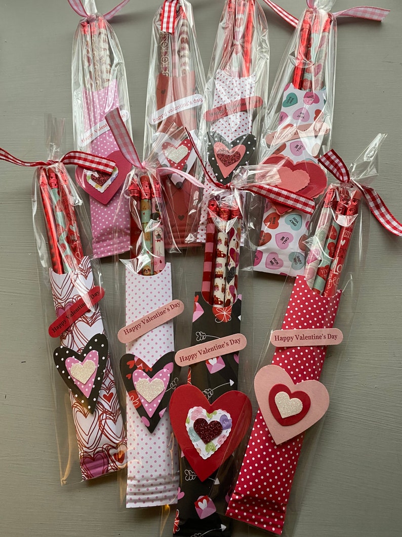 Package of 3 Valentines Day Pencil Treats w-Pencils included, Valentine Party Favor, School Treats, Classroom, Gifts, Kid Treats, Teacher gi image 1
