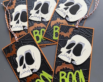 Halloween Gift Tags handmade, skeleton Gift tags, Boo, Spider Web,  Handmade, Set of 5