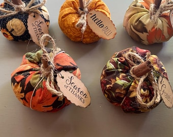 Fabric pumpkins: shelf sitter, bowl filler, tiered tray decor