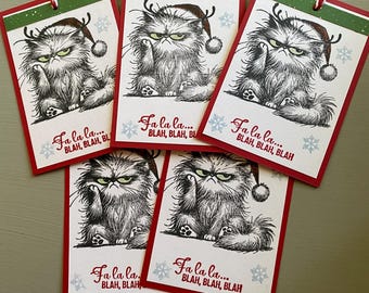 Christmas Gift Tags handmade, Snarky Kitty Gift tags, Pissy Kitty Tags, Handmade, Set of 5