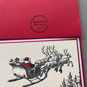 Santa and Sleigh Christmas Cards With Envelopes, Set of 4 or 6, Merry ...