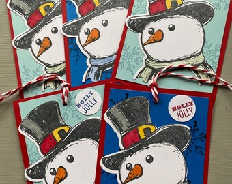 Handmade Frosty Christmas Gift Tags, Holiday Set of 5