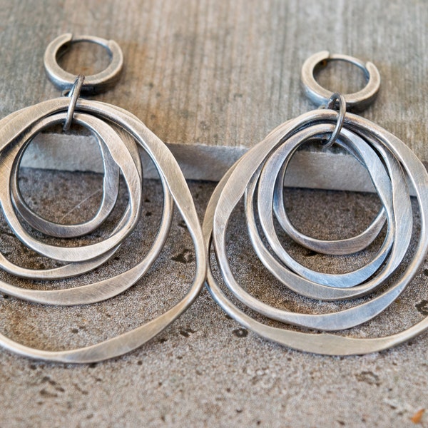Hoop earrings-Circle earrings-Boho sterling silver earrings-Sterling silver oxidised-Dangle silver earrings-Artisan earrings-Handmade