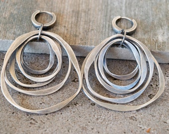 Hoop earrings-Circle earrings-Boho sterling silver earrings-Sterling silver oxidised-Dangle silver earrings-Artisan earrings-Handmade