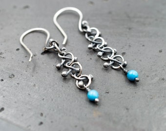 Raw silver earrings - Oxidized silver earrings - Fishtail silver earrings