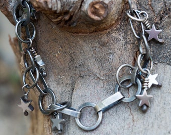Raw silver bracelet -Oxidised silver Chain bracelet