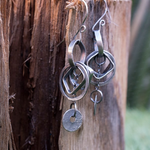 Oxidized sterling silver earrings, Organic design earrings, Raw form silver earrings, Handmade dangle earrings, Oxidized jewelry, Modern