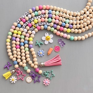 Teacher Lanyard, Personalized Breakaway lanyard, Beaded Star Smiley Pastel Rainbow ID Badge Holder, custom lanyard, unique Gift Under 35