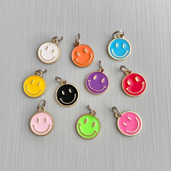 Smiley face charms, add on charms, colorful smiley face pendants, black, pink, green, blue, yellow, red, orange, purple, white