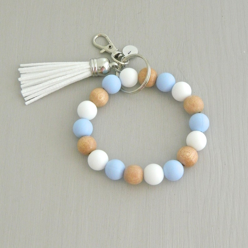 Keychain Bracelet silicone wood beaded Personalized Key Etsy